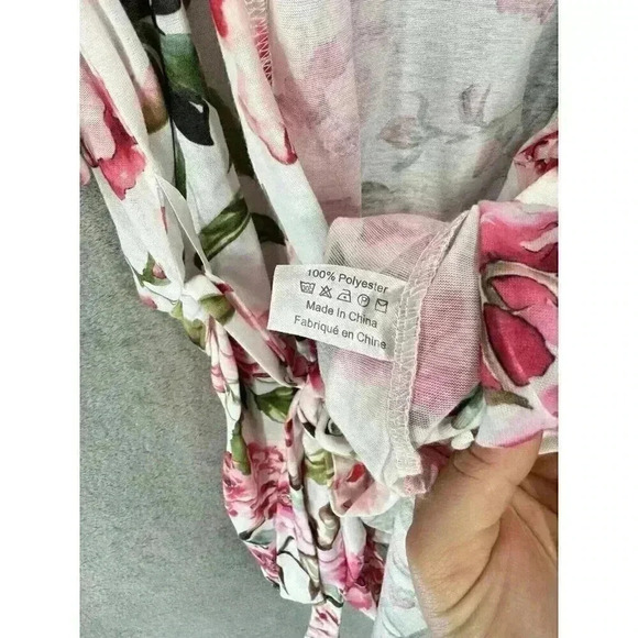 Show Me Your Mumu Brie Robe One Size Floral White Pink Wrap Scoop Kimono Belt - Picture 5 of 9